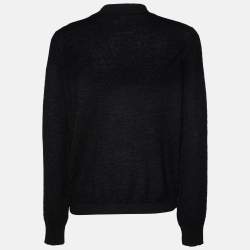 Pre Owned Chanel Black Pearl Embellished Mohair & Cashmere Cardigan M