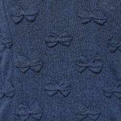 Chanel Navy Blue Cotton Knit Bow Applique Sweater Top M