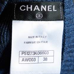 Chanel Navy Blue Cotton Knit Bow Applique Sweater Top M