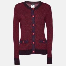 Chanel Burgundy Wool & Cashmere Knit Button Front Cardigan M
