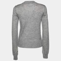 Chanel Grey Pearl Embellished Mohair & Cashmere Long Sleeve Sweater S