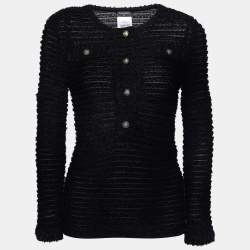 Chanel Black Sheer Knit Boucle Detail Top M