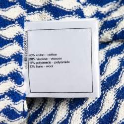 Chanel Blue/White Patterned Knit Sleeveless Belted Long Coat XL