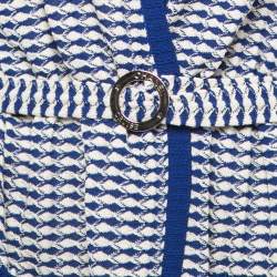 Chanel Blue/White Patterned Knit Sleeveless Belted Long Coat XL