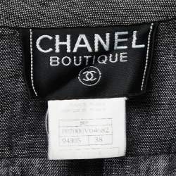 Pre Owned Chanel Vintage Grey Linen Logo Detailed Button Front Full Sleeve Shirt M