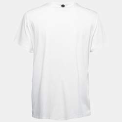 Pre Owned Chanel White Cotton Velvet Logo Patch Detail Half Sleeve Crew Neck T-Shirt L