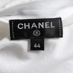 Pre Owned Chanel White Cotton Velvet Logo Patch Detail Half Sleeve Crew Neck T-Shirt L