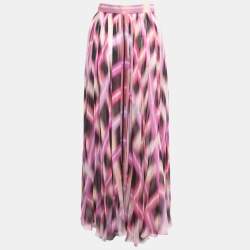 Chanel Multicolor Printed Chiffon Silk Zipper Detail Maxi Skirt S