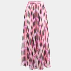Chanel Multicolor Printed Chiffon Silk Zipper Detail Maxi Skirt S