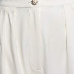 Pre Owned Chanel Cream Stetch Silk Pleated Trousers S