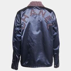 Pre Owned Chanel Blue Nylon and Tweed Button Front Jacket S