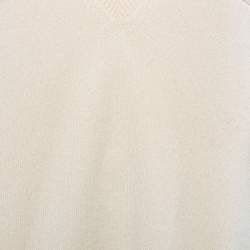 Pre Owned Chanel Cream Cashmere Knit Cape Sleeve Pullover L