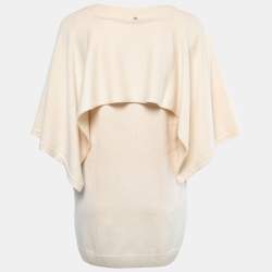 Pre Owned Chanel Cream Cashmere Knit Cape Sleeve Pullover L