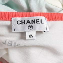 Pre Owned Chanel White Cotton Viva Coco Libre Print T-Shirt XS