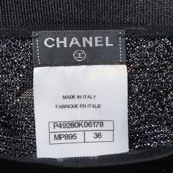 Pre Owned Chanel Navy Blue/Black Textured Knit Elastic Logo Waistband Mini Skirt S