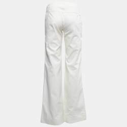 Pre Owned Chanel Off-White Cotton Wide-Leg Trousers M Waist 31"