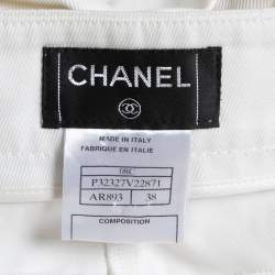 Pre Owned Chanel Off-White Cotton Wide-Leg Trousers M Waist 31"