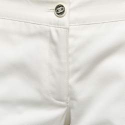 Pre Owned Chanel Off-White Cotton Wide-Leg Trousers M Waist 31"