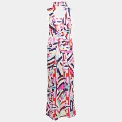 Chanel Multicolor Printed Silk Back Cut Out Sleeveless Maxi Dress M