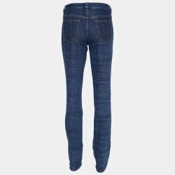 Chanel Navy Blue Denim Logo Embroidered Pocket Detail Jeans M Waist 32"