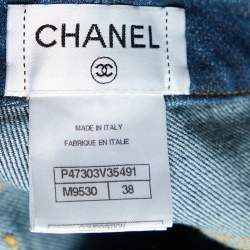Chanel Navy Blue Denim Logo Embroidered Pocket Detail Jeans M Waist 32"