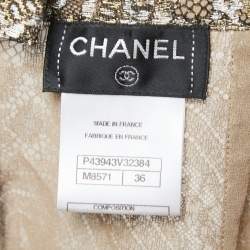 Pre Owned Chanel Gold/Silver Metallic Lace Pencil Skirt S
