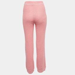 Pre Owned Chanel Red Striped Patterned Knit High Waist Pants S