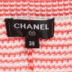 Pre Owned Chanel Red Striped Patterned Knit High Waist Pants S