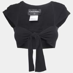 Chanel Black Crepe Front Tie Detail Crop Top M