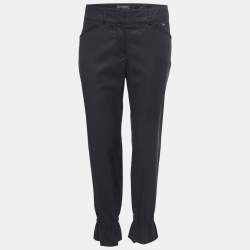 Chanel Black Wool Gathered Detail Trousers M