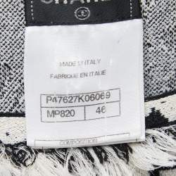Pre Owned Chanel Black Jacquard Distressed Knit Fringe Detailed Top XL