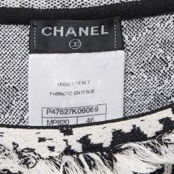 Pre Owned Chanel Black Jacquard Distressed Knit Fringe Detailed Top XL