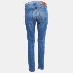 Pre Owned Chanel Blue Chain Print Denim Slim Fit Jeans M Waist 29"