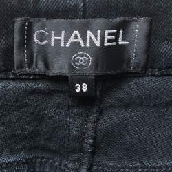 Pre Owned Chanel Black Quilt Patterned Denim High Rise Skinny Jeans M Waist 30"