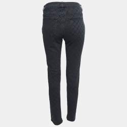 Pre Owned Chanel Black Quilt Patterned Denim High Rise Skinny Jeans M Waist 30"