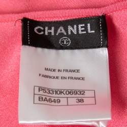 Pre Owned Chanel Pink CC Patterned Knit Short Sleeve T-Shirt M