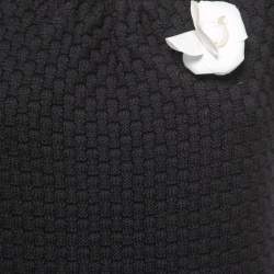 Chanel Black Patterned Wool Knit Cap Sleeve Top M