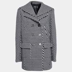 Chanel Black/White Patterned Wool Double Breasted Coat L