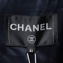Chanel Black/White Patterned Wool Double Breasted Coat L