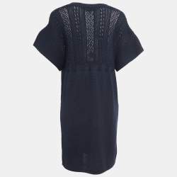 Pre Owned Chanel Navy Blue Cotton Knit Pocket Detail Mini Dress M