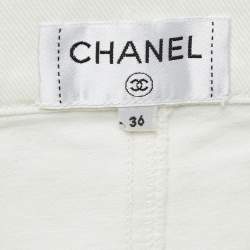 Pre Owned Chanel White Denim Knee Length Skirt S