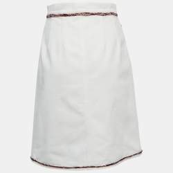 Pre Owned Chanel White Denim Knee Length Skirt S