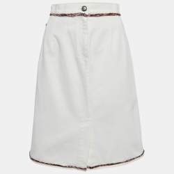 Pre Owned Chanel White Denim Knee Length Skirt S