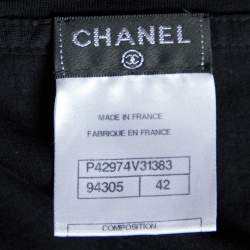 Pre Owned Chanel Black Cotton Knit Neck Trim Detail Sleeveless Top L