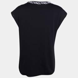 Pre Owned Chanel Black Cotton Knit Neck Trim Detail Sleeveless Top L