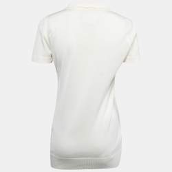 Pre Owned Chanel Cream Knit Polo T-Shirt M