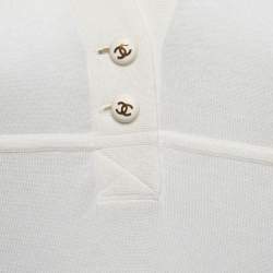 Pre Owned Chanel Cream Knit Polo T-Shirt M