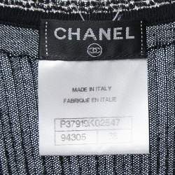 Chanel Black Ribbed Knit Logo Intarsia Bodycon Dress M