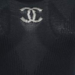 Chanel Black Ribbed Knit Logo Intarsia Bodycon Dress M