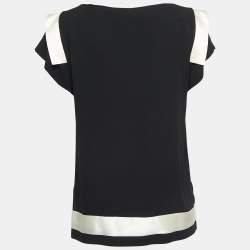 مملوكة مسبقًا Chanel Black Silk Crepe Contrast Detail Blouse M